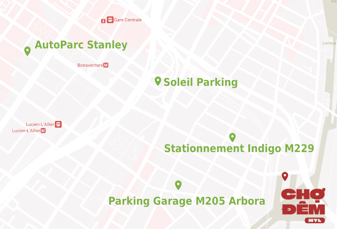 Nearby paid parking map for food vendors.